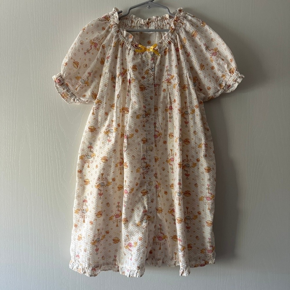 Vintage Sanrio Hello Kitty Carousel Seersucker Nightgown Girls Size M 7/8 Japan